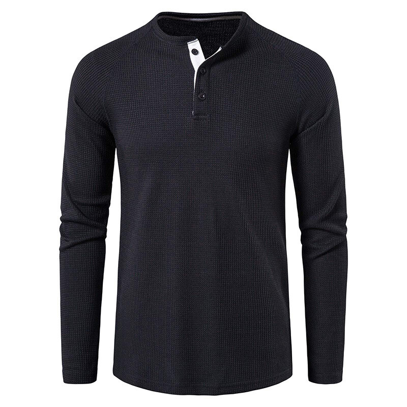 Mens Casual Henley T-shirt Solid Slim Fit Button Pullover Long Sleeve Tops Tunic