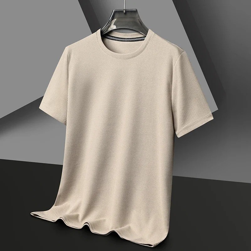 New Summer Waffle Round Neck Short Sleeved T-shirt for Men’s Short Sleeved Top