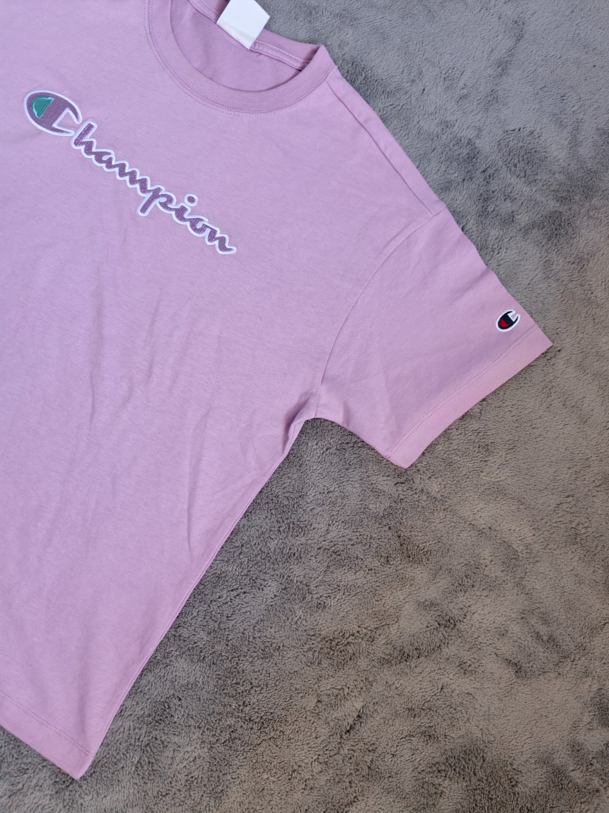 Champion T-shirt L Pink Antique T-shirt Big Logo Spellout Embroidered Shirt