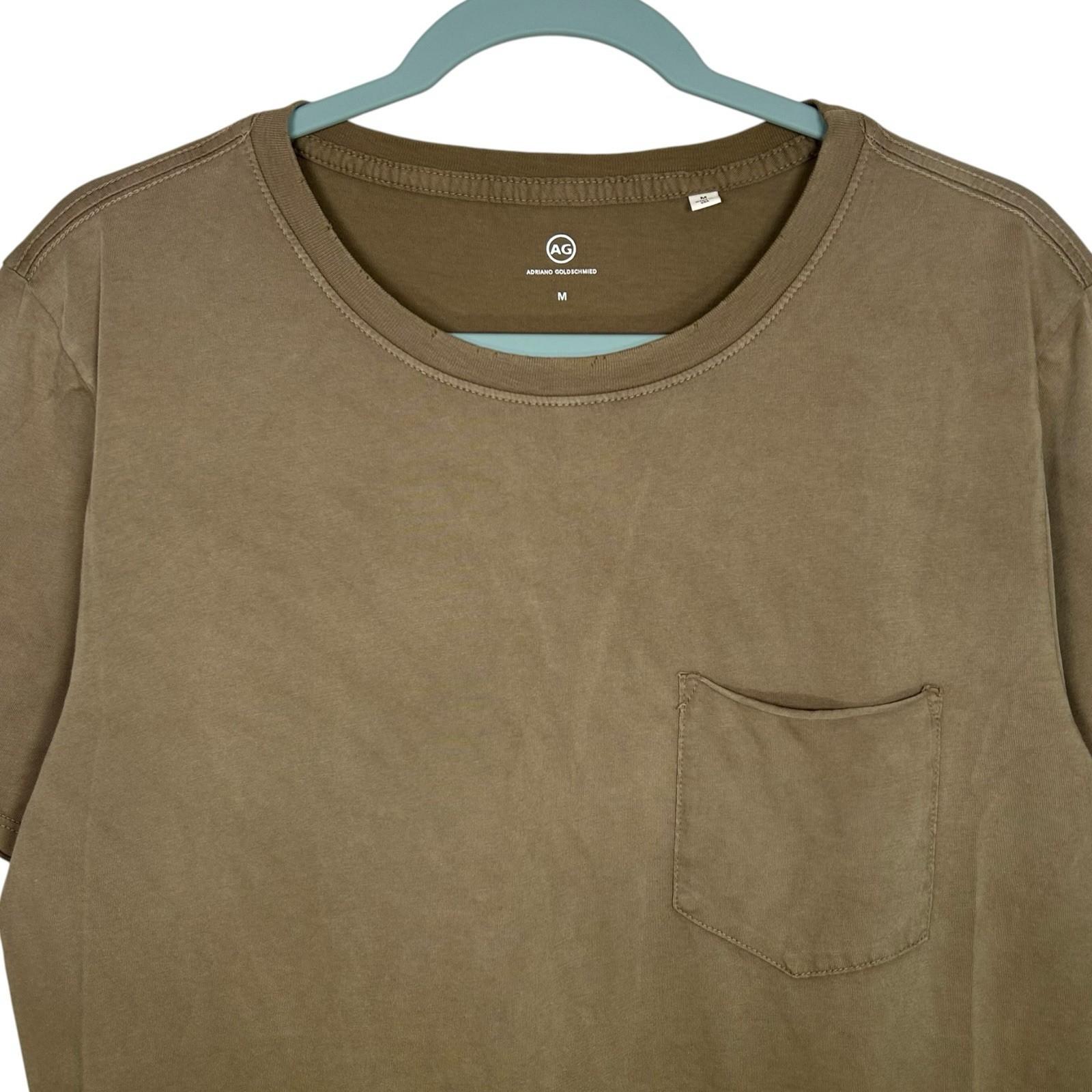 AG Adriano Goldschmied T-Shirt Mens M Brown Pocket Tee Distressed Raw Hem NEW