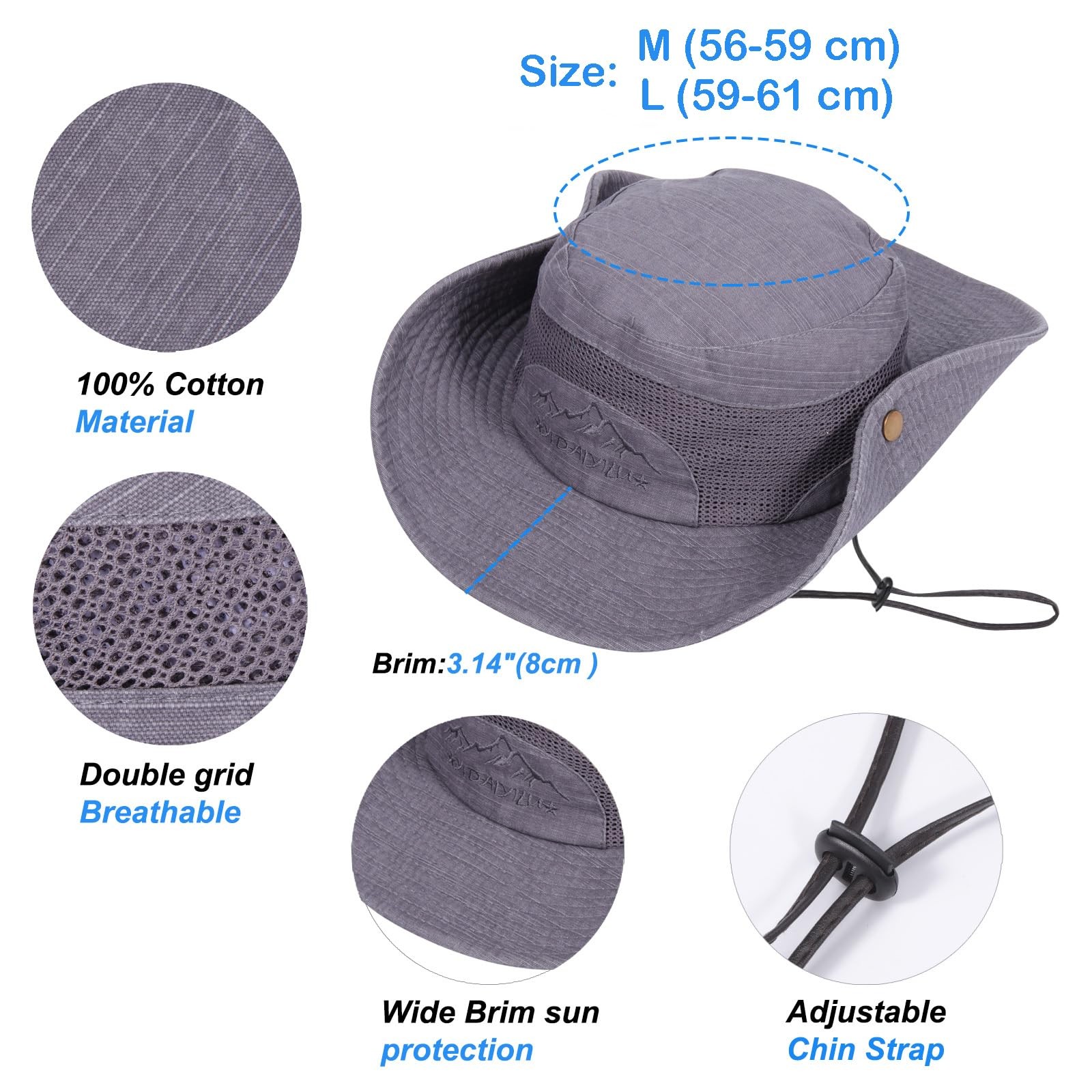 Men’s UV Protection Fishing Hat – Foldable Boonie Hat with Adjustable Chin Strap