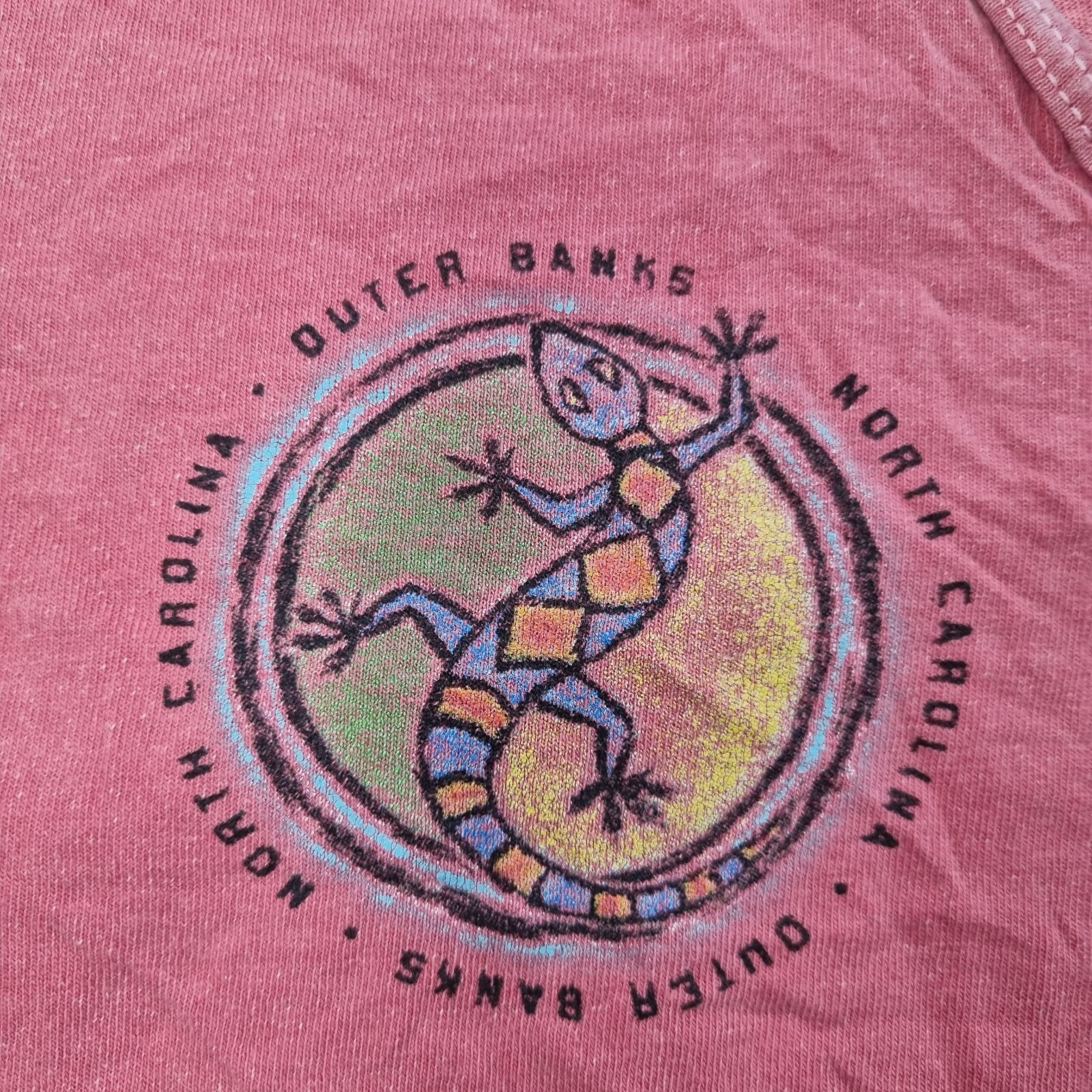 VTG Outer Banks Tank NC Distressed Lizard Logo Top Beach Sz L