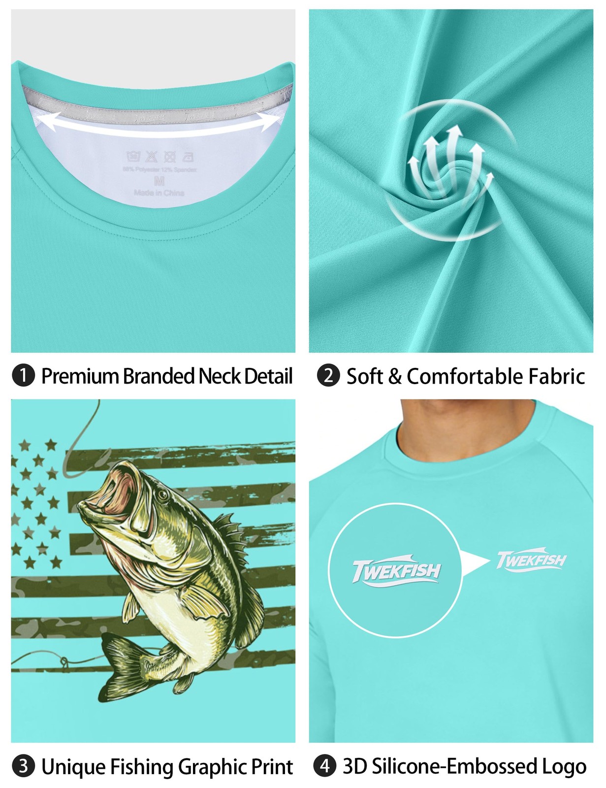 Twekfish Men’s UPF 50+ Fishing Shirt, Long Sleeve UV Protection Sun Shirt, Qu…