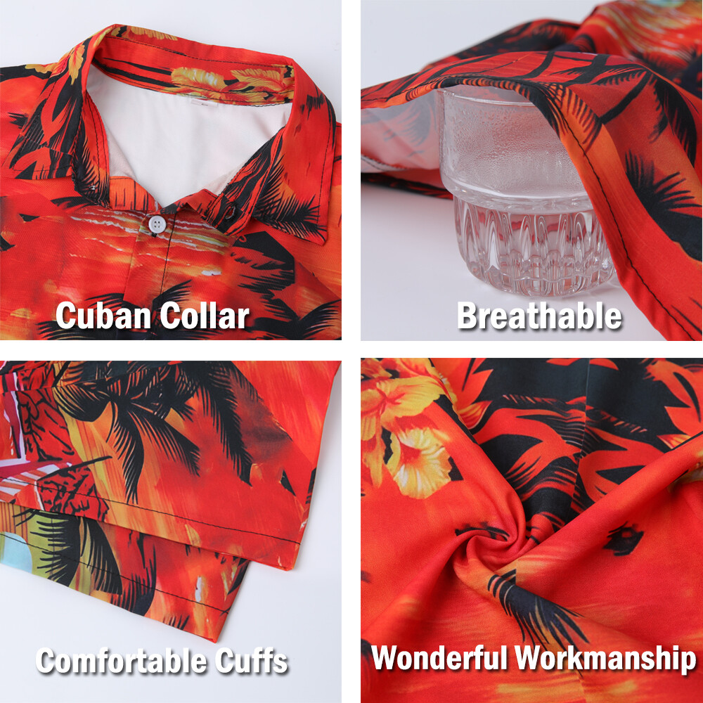 Hawaiian Shirt Mens Button Down Coconut Tree Print Beach Vacation Aloha Party