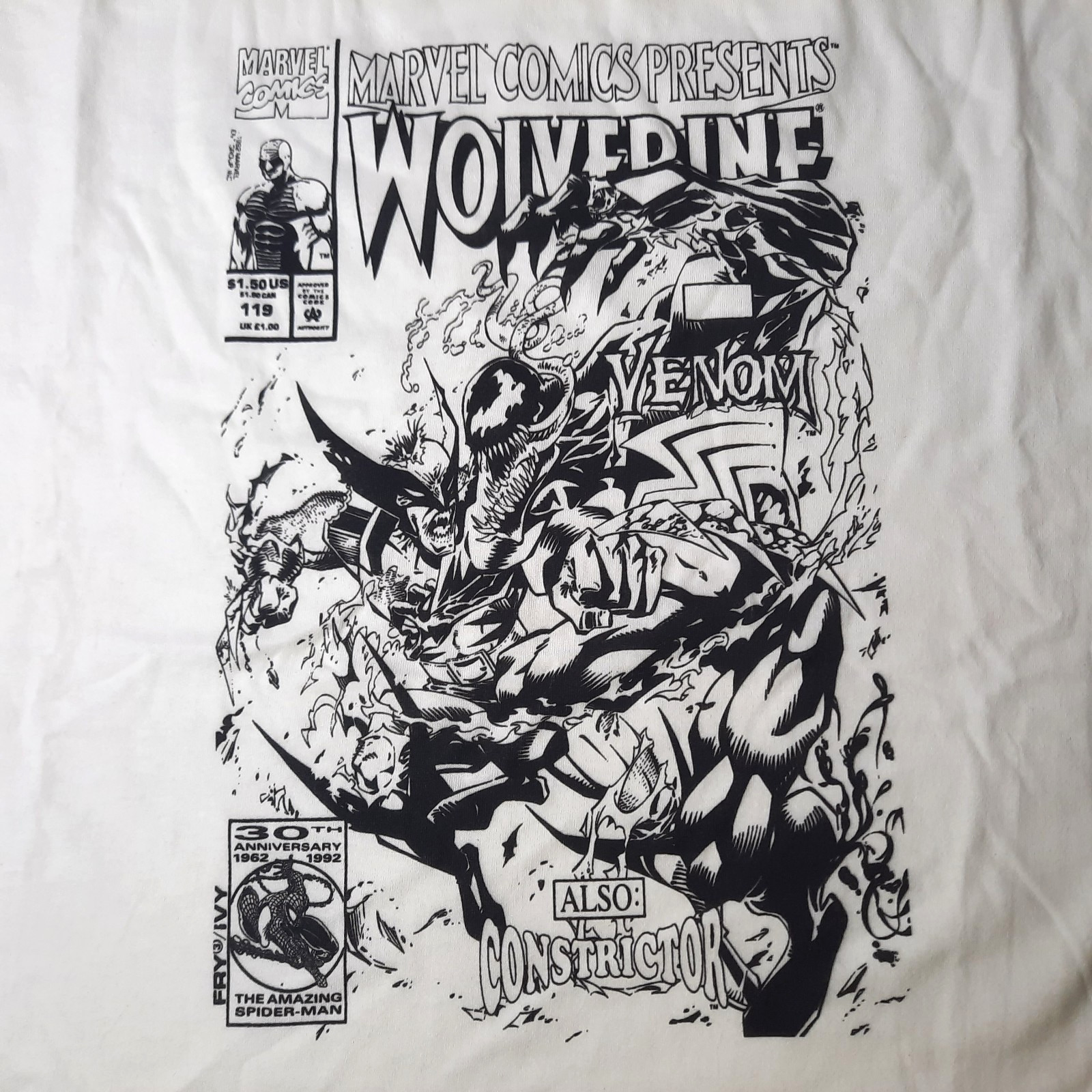 VINTAGE Marvel Comics Presents #119 Wolverine vs Venom T-Shirt 5XL NEW White B&W