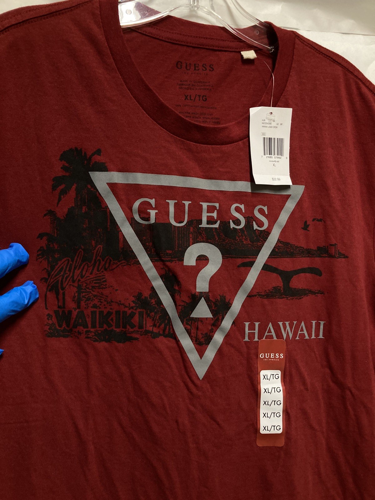 [New] GUESS LOS ANGELES “Hawaii “ Unisex T Shirt; XL; Red Wine; New with Tag