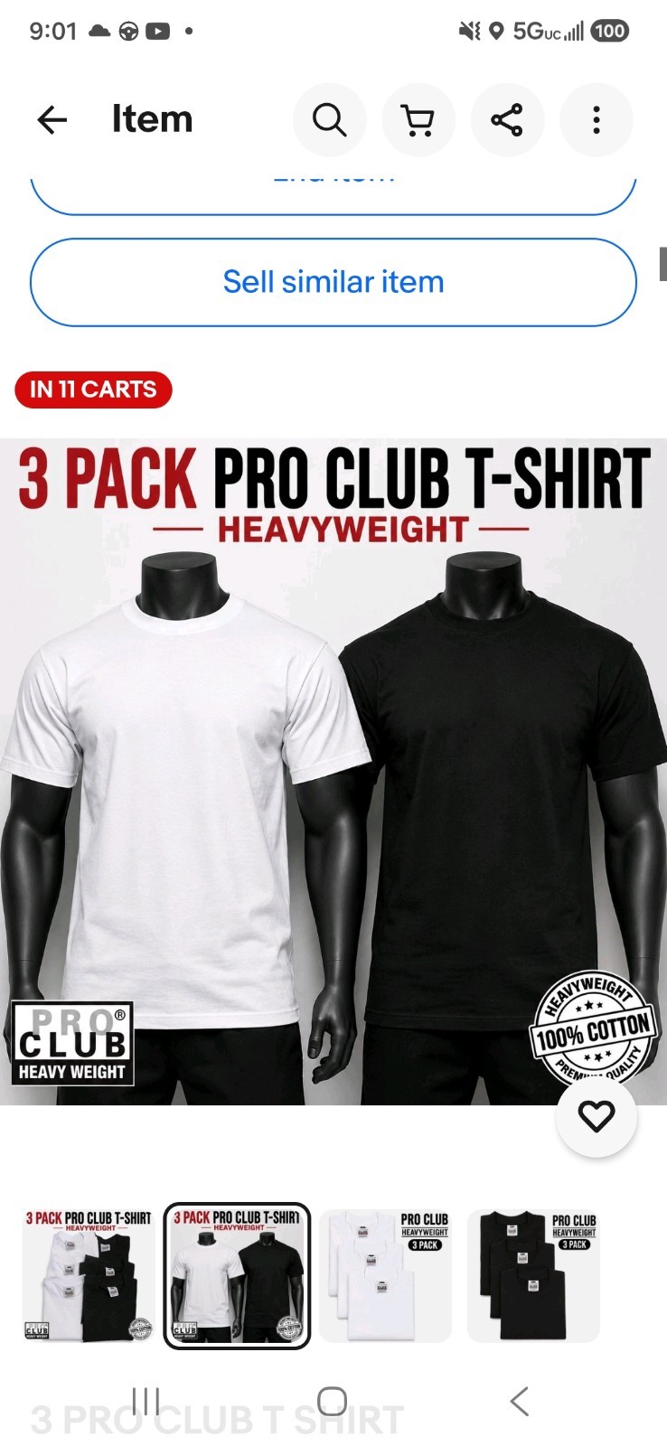 3 PRO CLUB T SHIRT HEAVYWEIGHT SHORT SLEEVE PLAIN 100% COTTON Black Or White