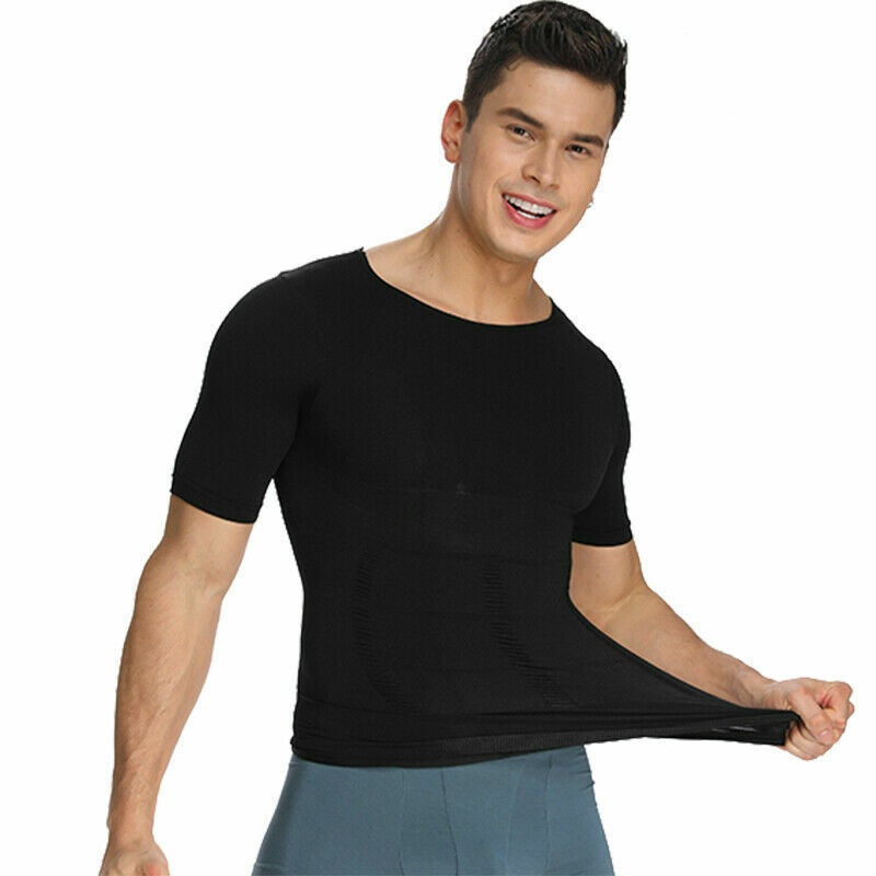 Mens T-Shirt Body Shaper Vest Abs Abdomen Slimming Compression Fitness Shapewear