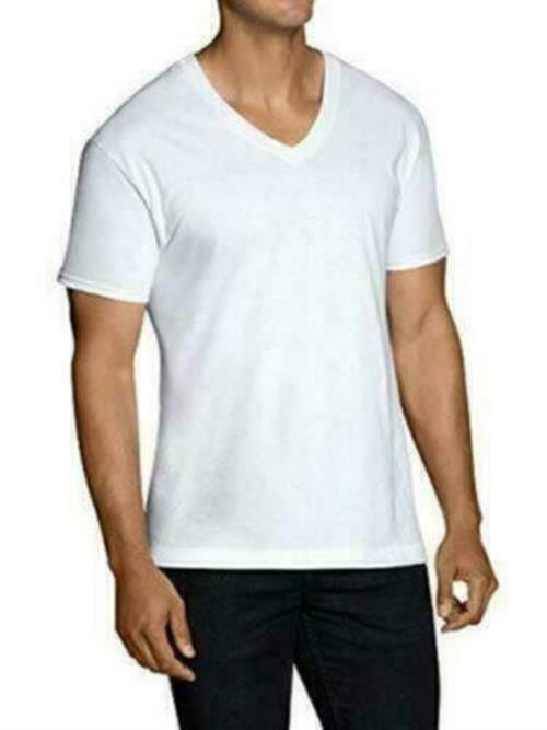 Fruit of the Loom Men’s 6-Pack Stay Tucked V-Neck T-Shirt,White,Large