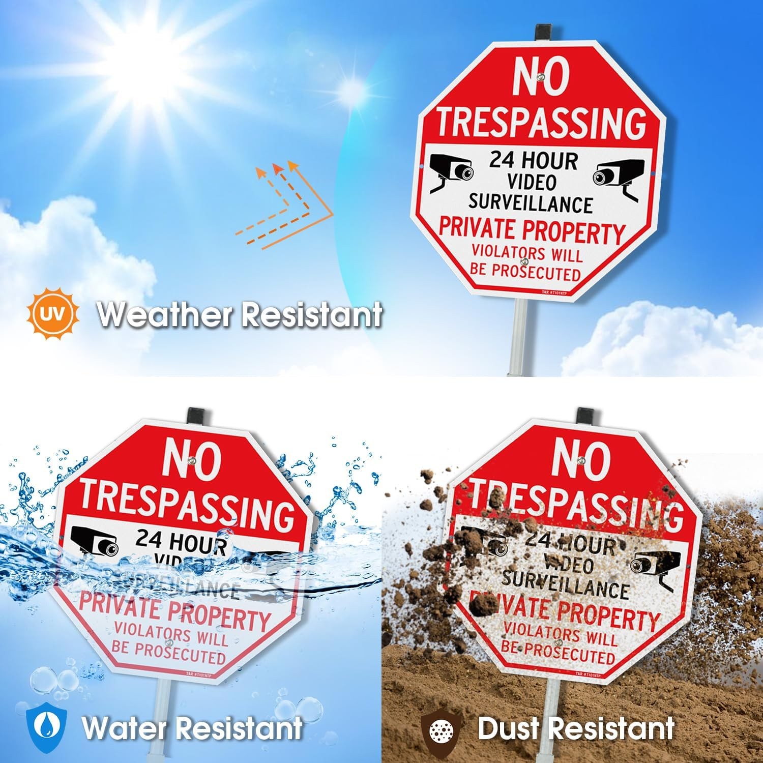 No Trespassing Sign 2PCS Private Property Video Surveillance with Stake for Yard