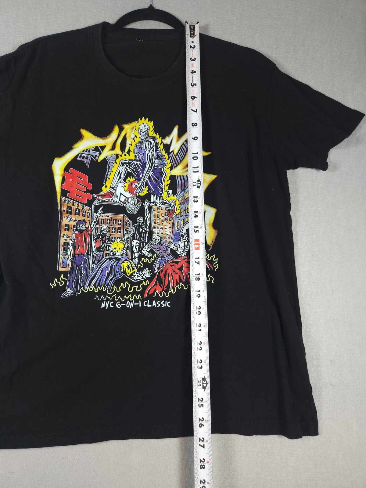 NYC 6-On-1 Classic Basketball Shirt Mens Large Black Skull Graphic T-Shirt