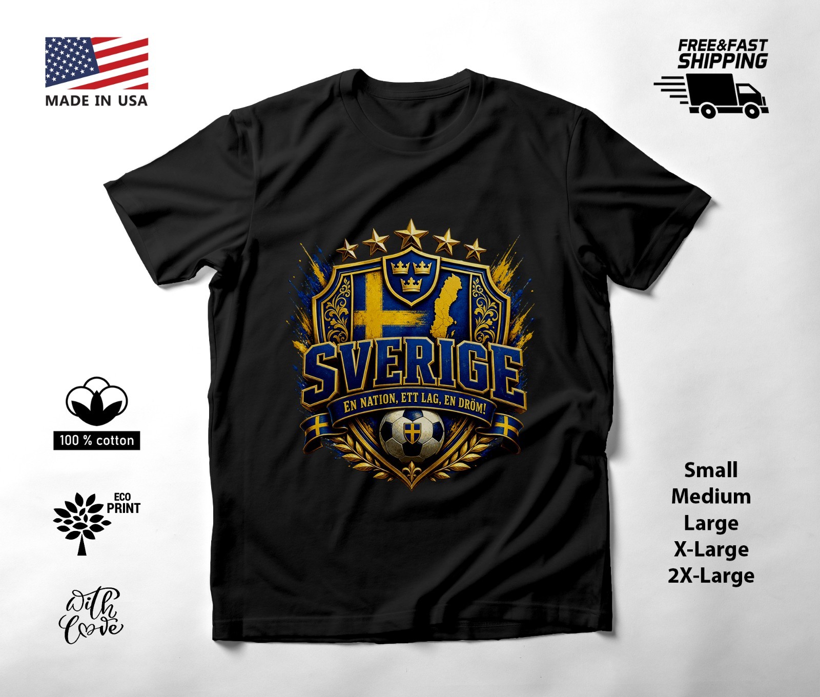 SWEDEN – NEW World Cup 2026 Football Soccer Fans Black T-Shirt Tee Shirt