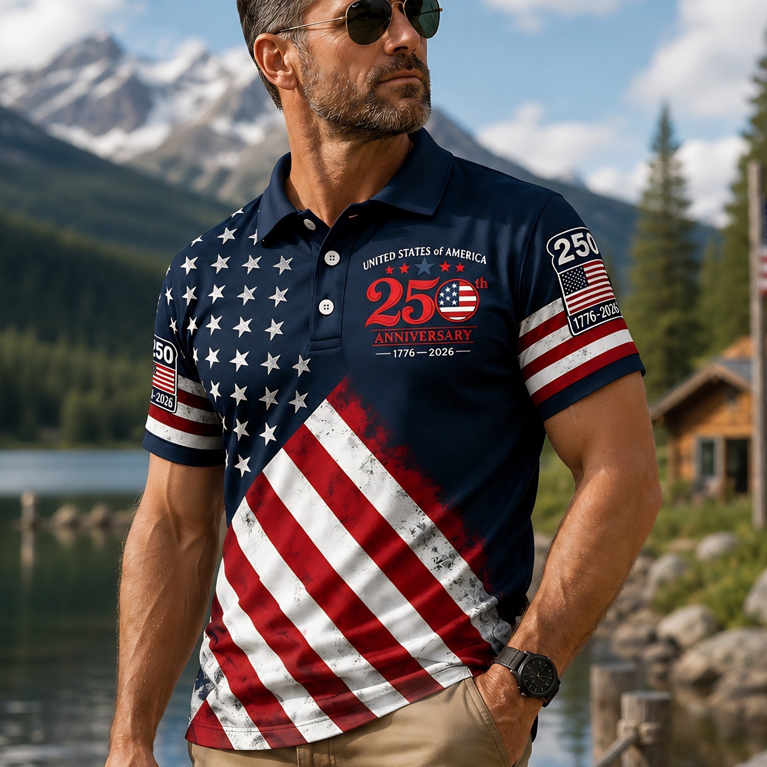 Vintage America 250th Anniversary Patriotic Shirt Men’s US Flag Top Shirt(S-5XL)