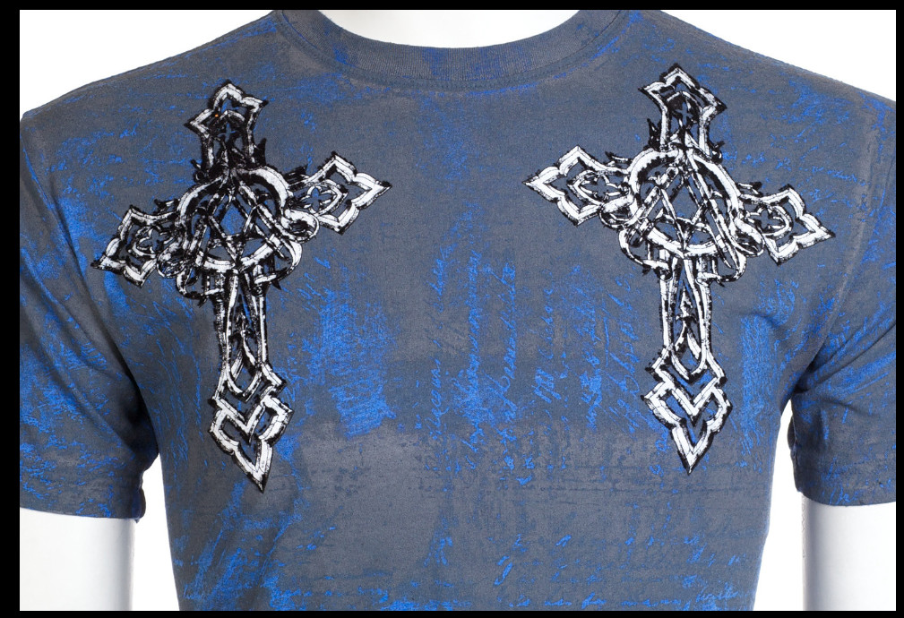 ARCHAIC by AFFLICTION Blue Grey STONE RANGER Short Sleeve Slim Fit T-shirt NWT
