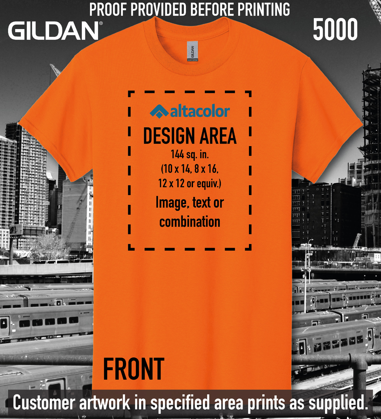 Custom Printed Gildan Heavy SAFETY ORANGE Tee Full-colour Front / Back / Both