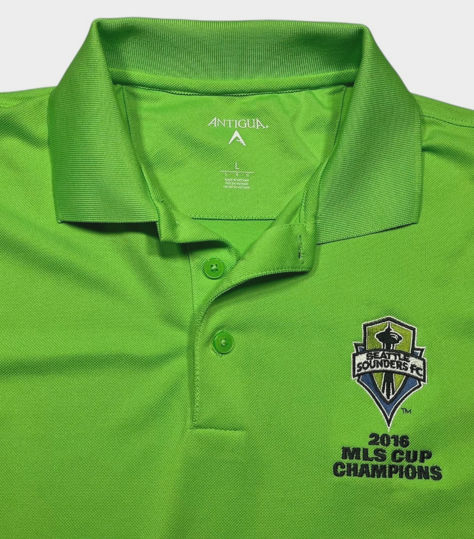 2016 MLS CUP CHAMPS Green SEATTLE SOUNDERS FC POLO Soccer Fan Golf Shirt Men L