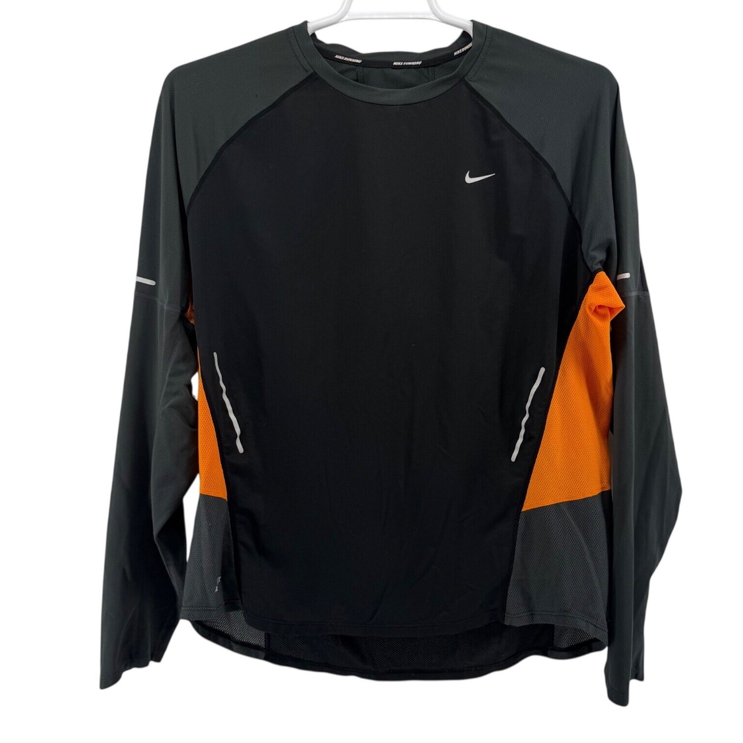 Nike Running Mens XL Dri-FIT Long Sleeve Shirt Black Grey Orange 384283-011