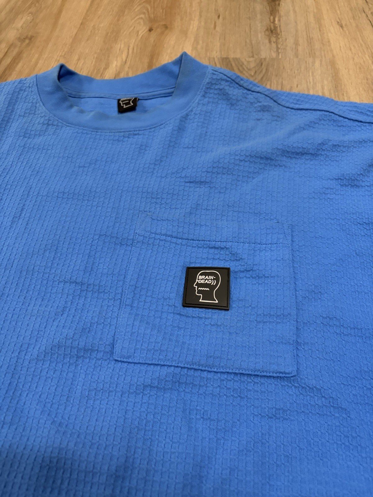 Brain Dead Waffle Knit Mock Neck S/S T-Shirt; Light Blue; Pre-Owned; US XXL