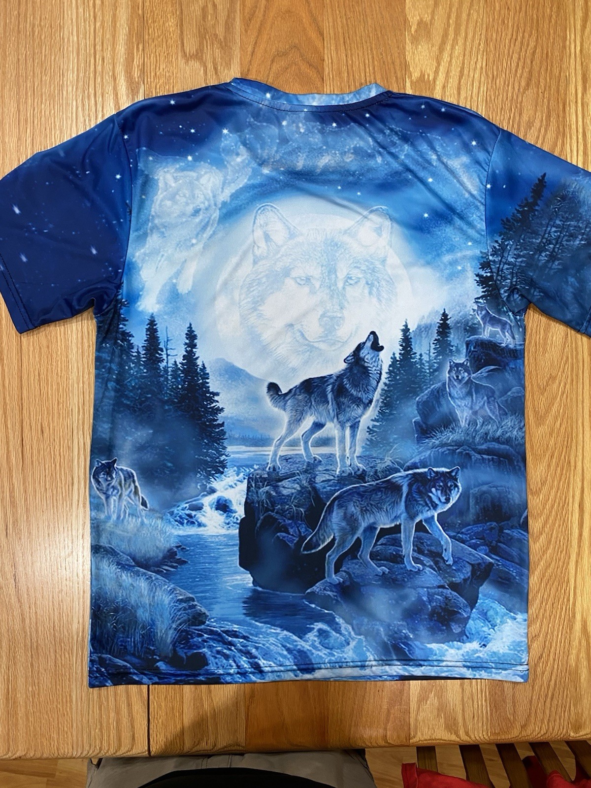 Wolves Lake Mountains Microfiber Unisex L Colorful Full Graphic Print Front Back