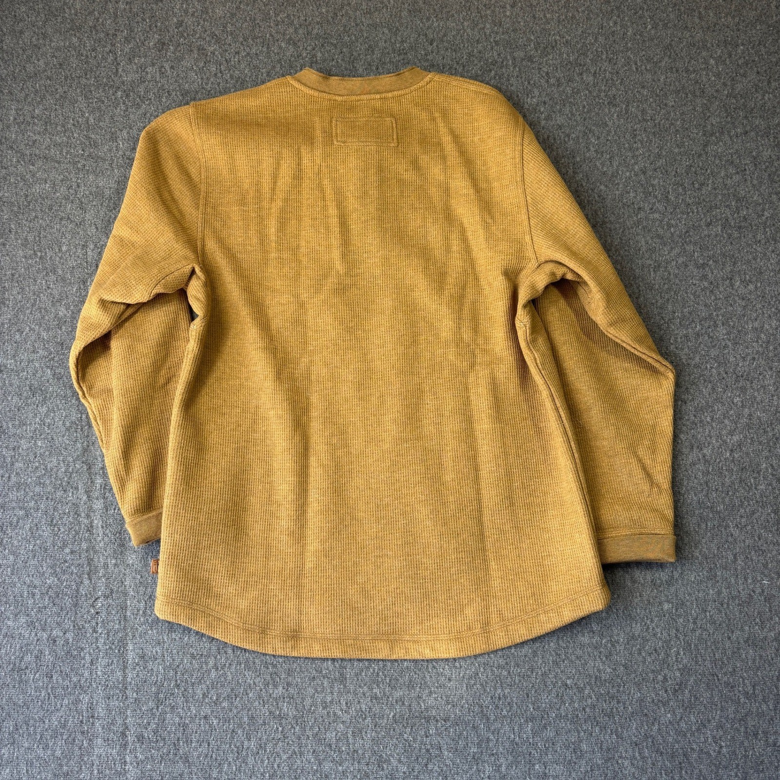 LL Bean Mens Waffle Knit Henley Shirt Mustard Yellow Fleece Lined 298100 Medium