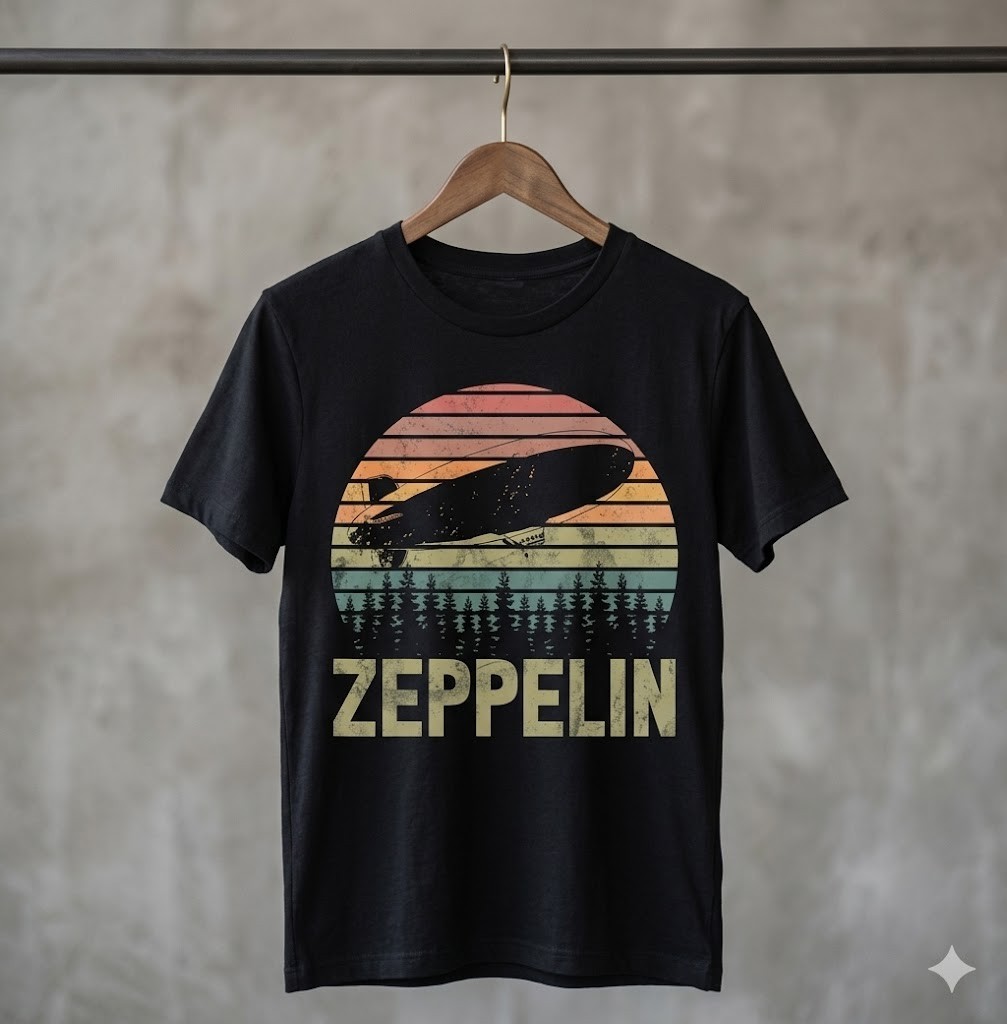 Retro Zeppelin Airship T-Shirt Vintage Stripes Graphic Tee – H124