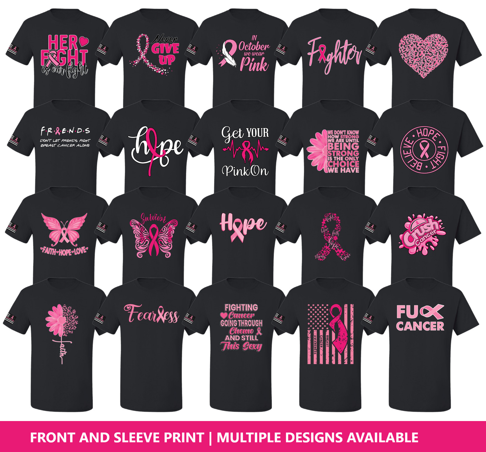 Collection Designs Breast Cancer Awareness US Flag Pride Unisex Black T-Shirt