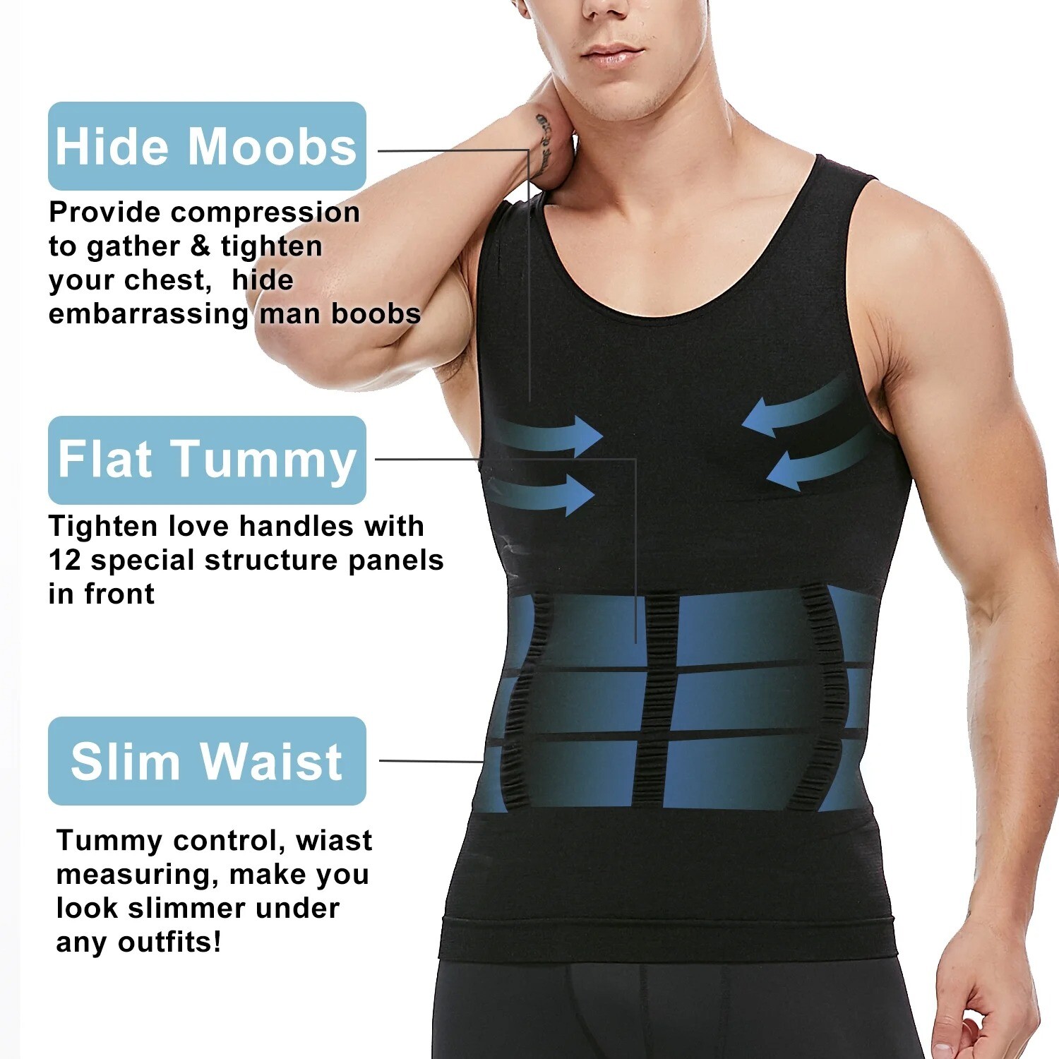 3 Pack Men Compression Shirts Slimming Body Shaper Vest Tummy Control Shapewear