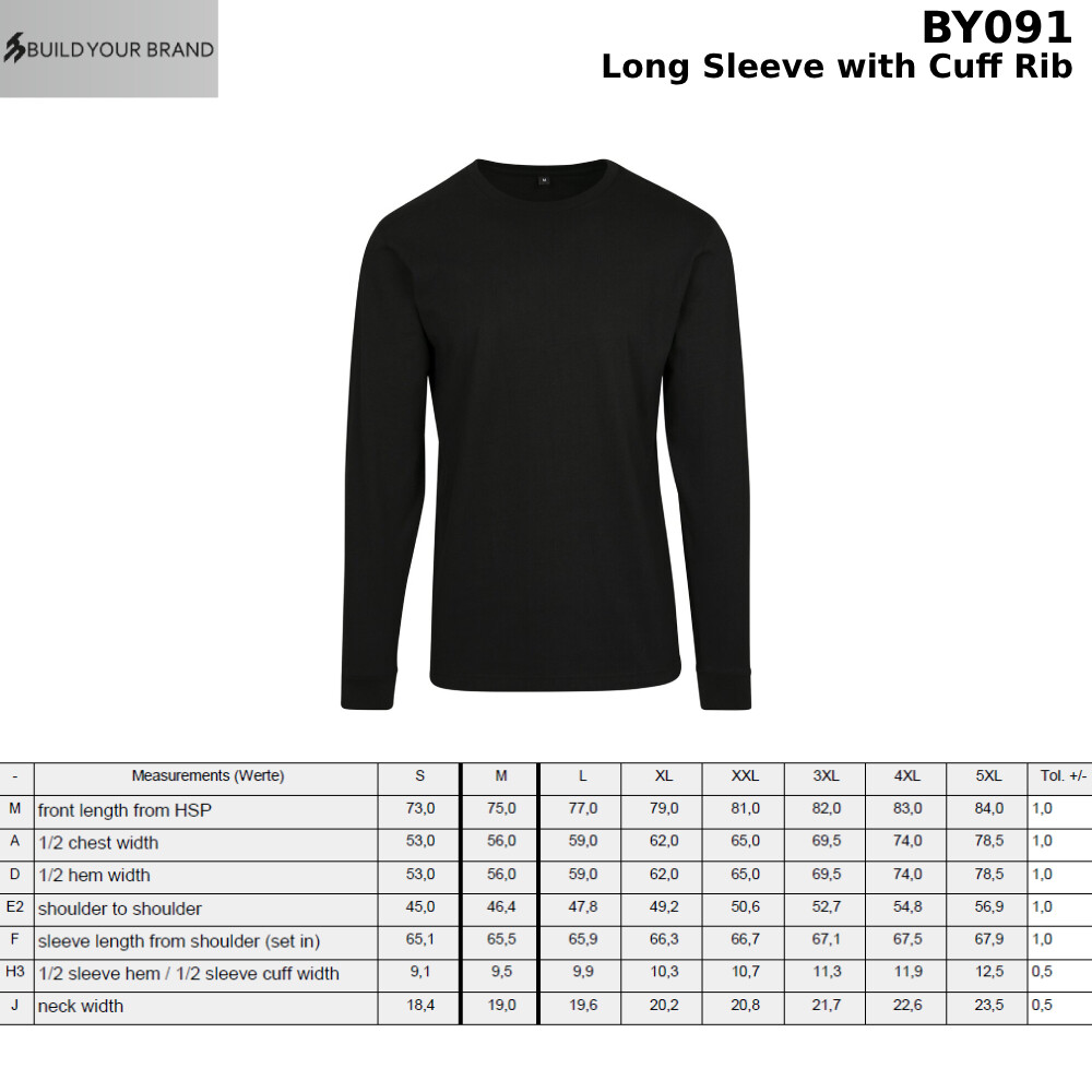 Build Your Brand Long sleeve with cuff rib – Long cut, Set-in sleeves