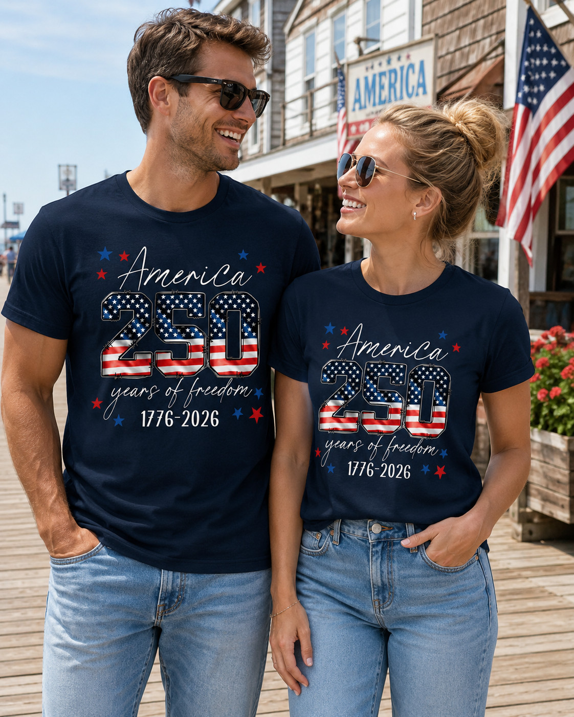 America 250 Years of Freedom 1776-2026 Patriotic Flag Graphic T-Shirt