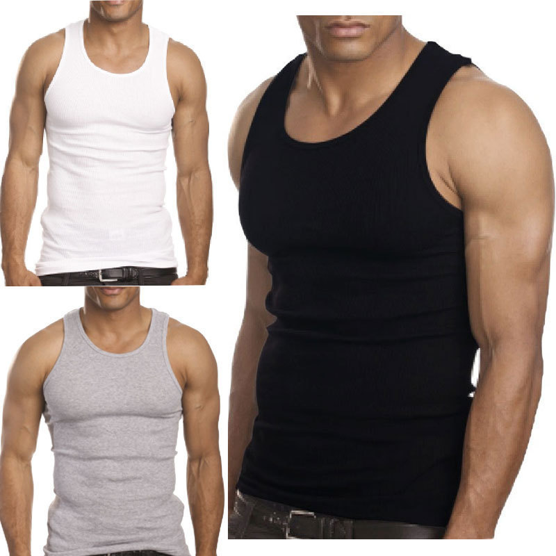 Men 100% Cotton Tank Top Wife-Beater Undershirt Ribbed Premium A-Shirt Regular