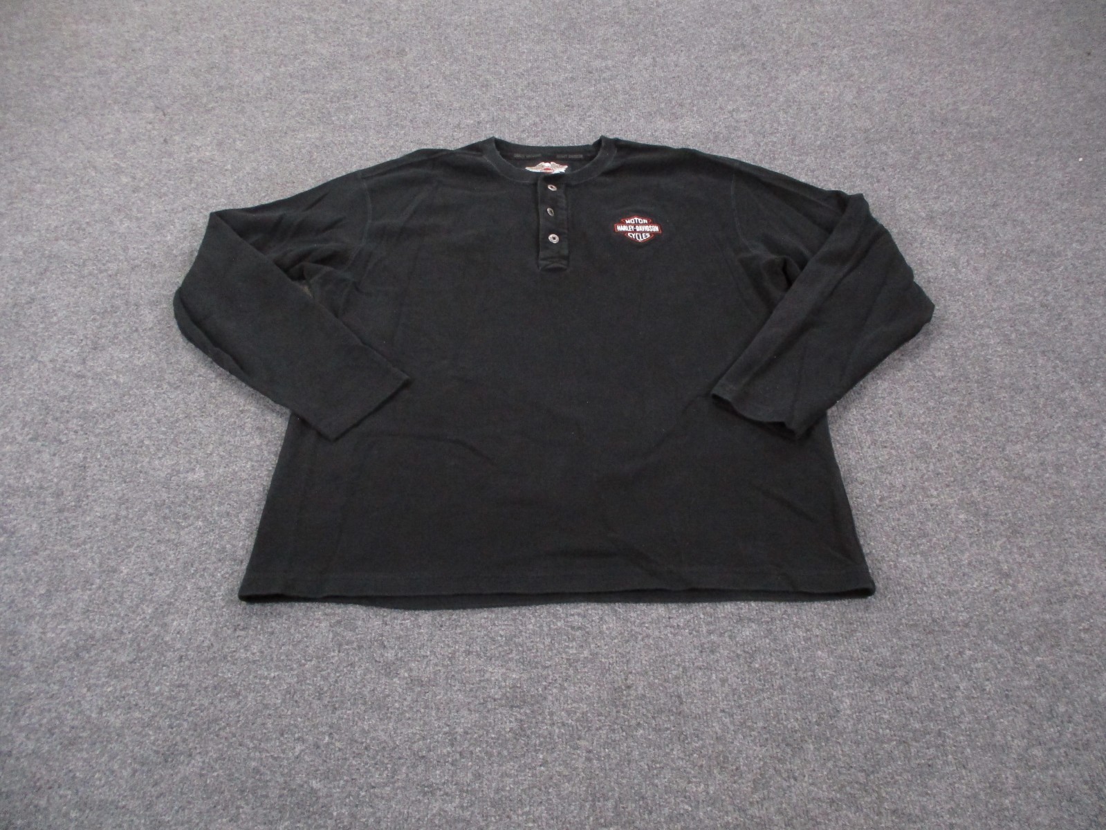 Harley Davidson Shirt Mens XL Black Biker Henley Woven Casual Pullover Y2K