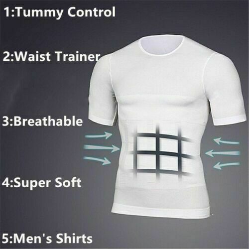 Men Toning T-Shirt Slimming Body Shaper Tee Belly Control Compression Undershirt