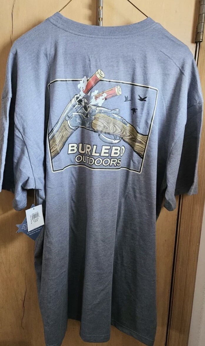 Burlebo Outdoors Men’s Double Barrel Shotgun T-Shirt Size XL NWT Heather Blue