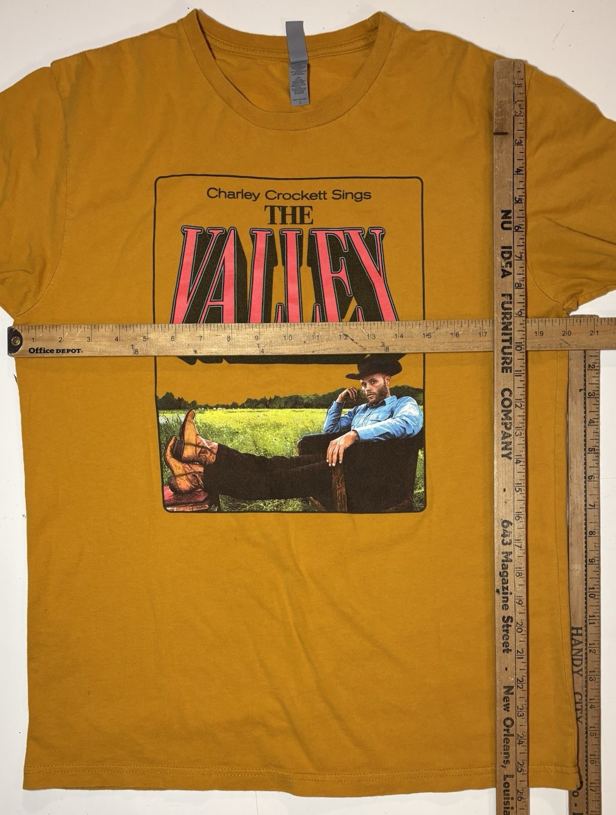 Charley Crockett Sings The Valley Mustard Yellow Tee Shirt Size L Country Rare