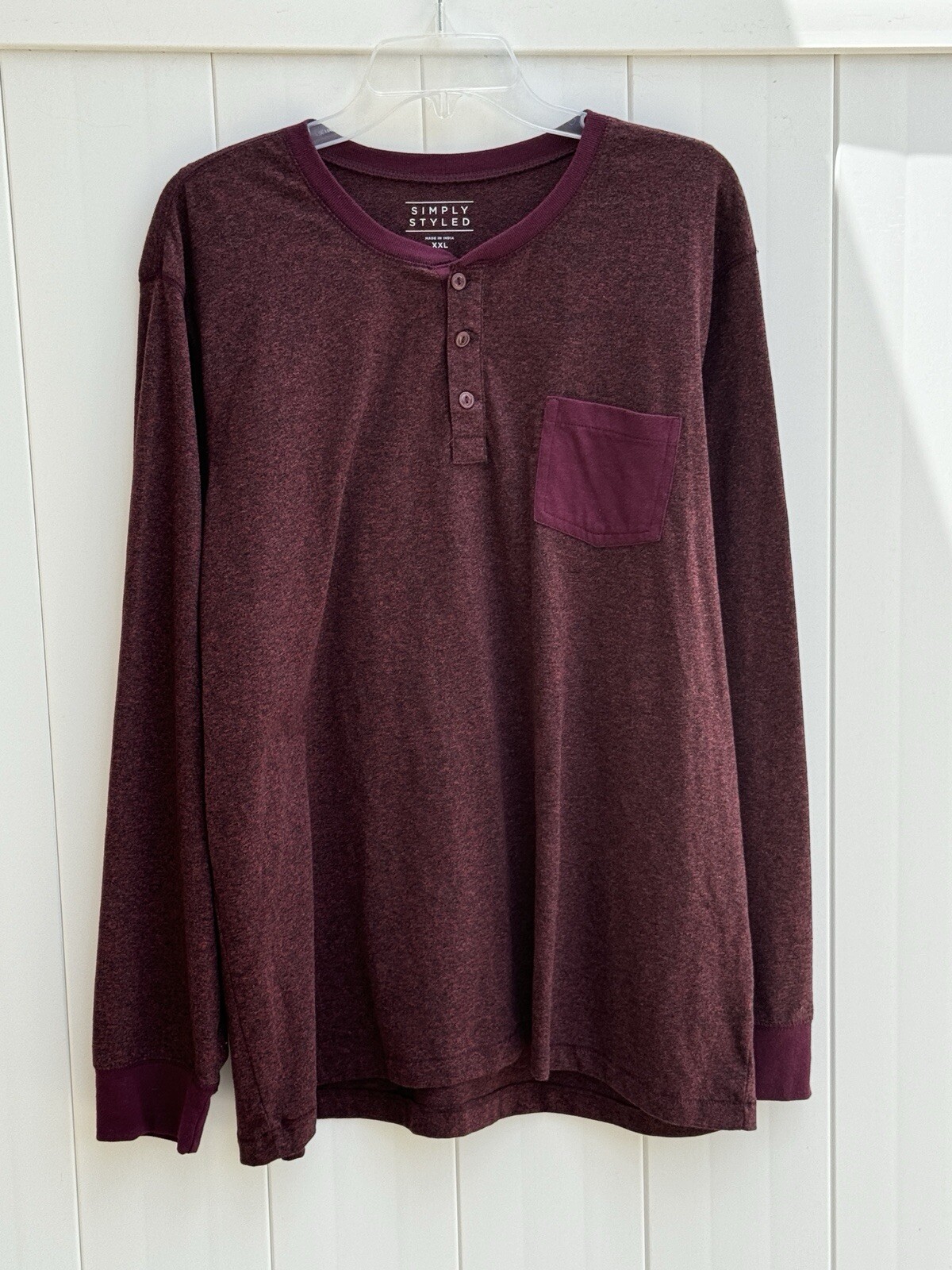 Simply Styled Men’s Long Sleeve Cranberry Henley Shirt XXL