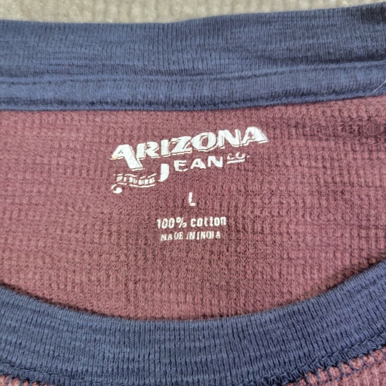 Arizona Jean T-Shirt Mens Large Red Blue 100% Cotton Knit Raglan Sleeve Pullover
