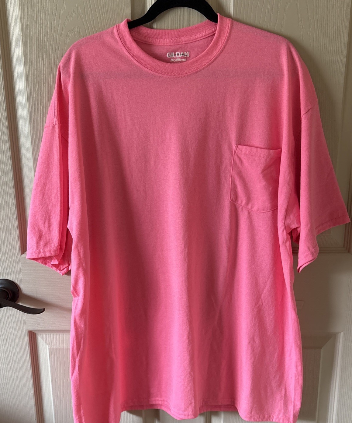 Men’s Gildan NEON PINK Heavy Cotton Work T-Shirt Fluorescent Safety Sz 2XL #1144