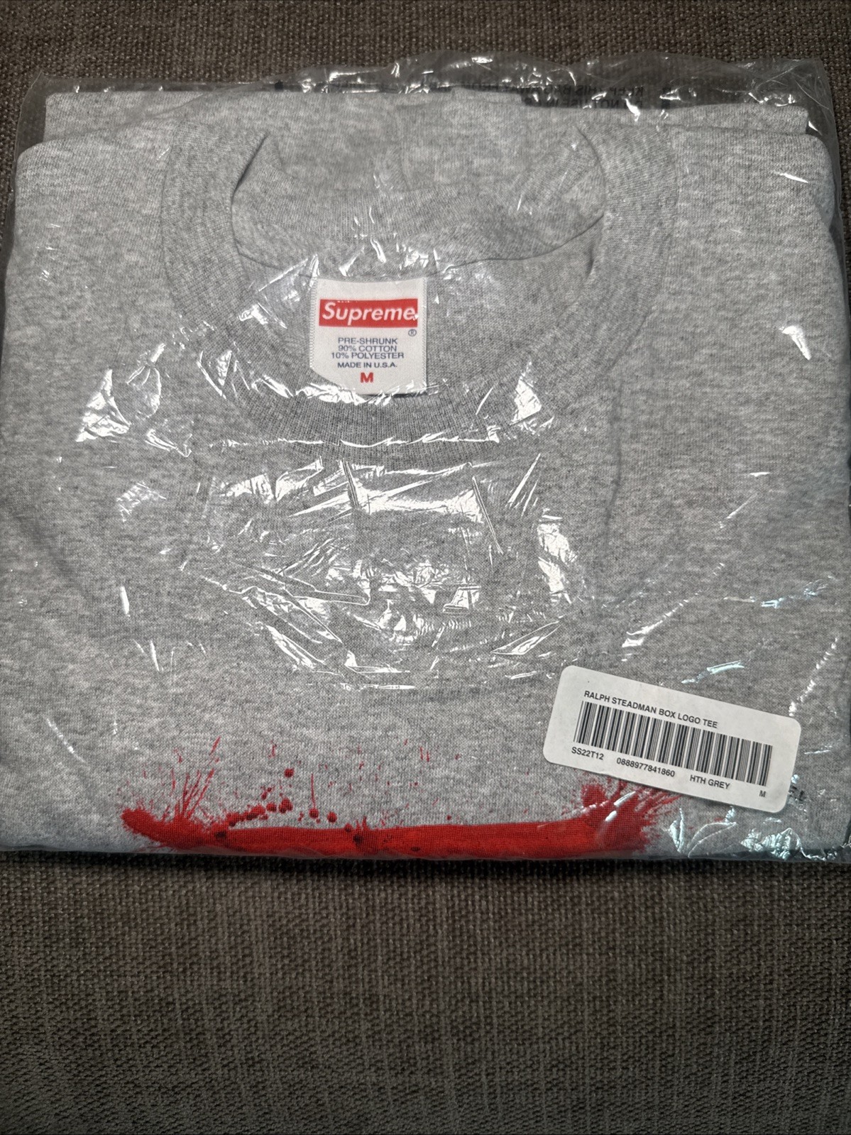 Supreme SS22 Ralph Steadman Box Logo Tee Mens M Heather Grey TRUSTED SELLER!