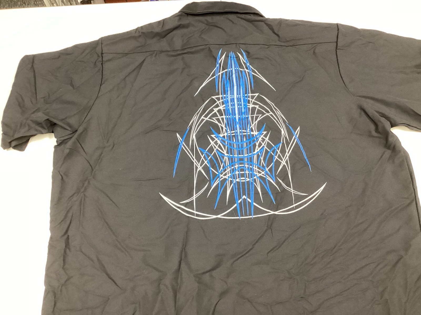 Red Cap Work Shirt Black W Blue And Gray Pinstripe Printed