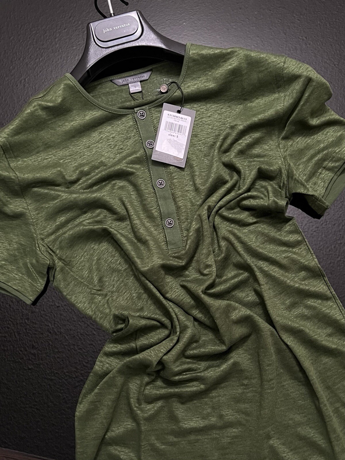 John Varvatos Collection Luxury Henley – Mercerized Linen – Raw Edges – Vtg 2020