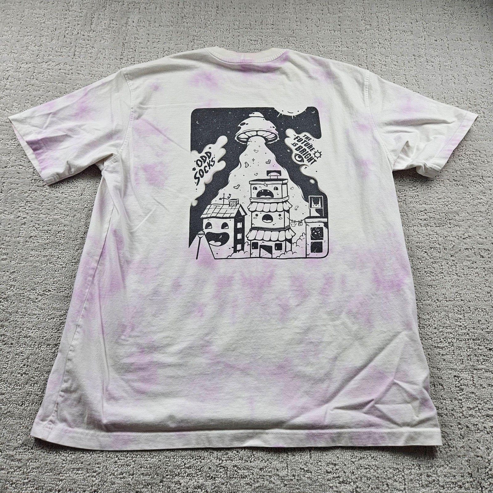 Shirt Mens XL White Purple Tie Dye Cerebral Supernova Skull Back Print