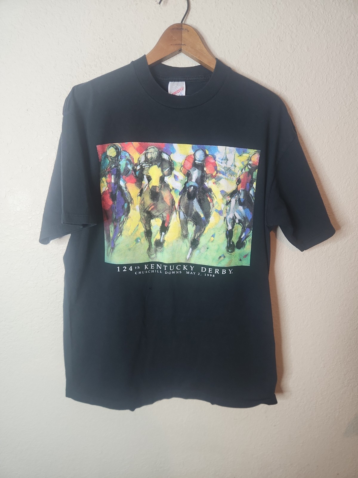 Vintage 1998 Kentucky Derby 124 Churchill Downs T Shirt Size LARGE 90s HAS HOLE