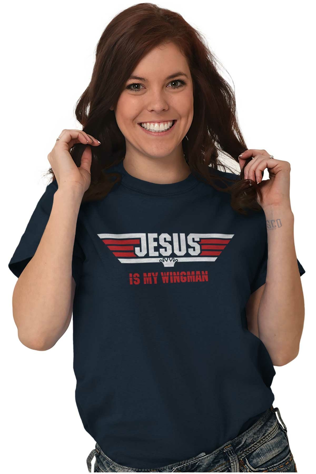 Christian Faith Religion Jesus is my Wingman Womens or Mens Crewneck T Shirt Tee