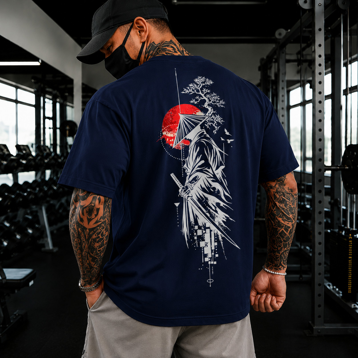 Men’s Japanese Ninja Anime Style Graphic Cotton T-Shirt Loose Fit Streetwear Tee