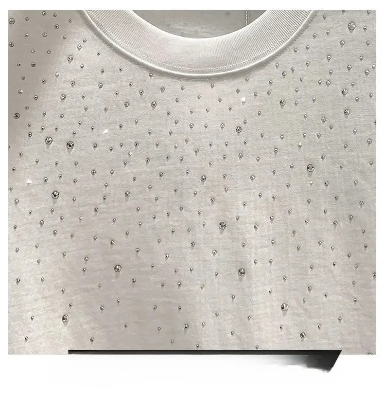 New Men Women Luxury Diamond Rhinestones Black White T-Shirt High Quality