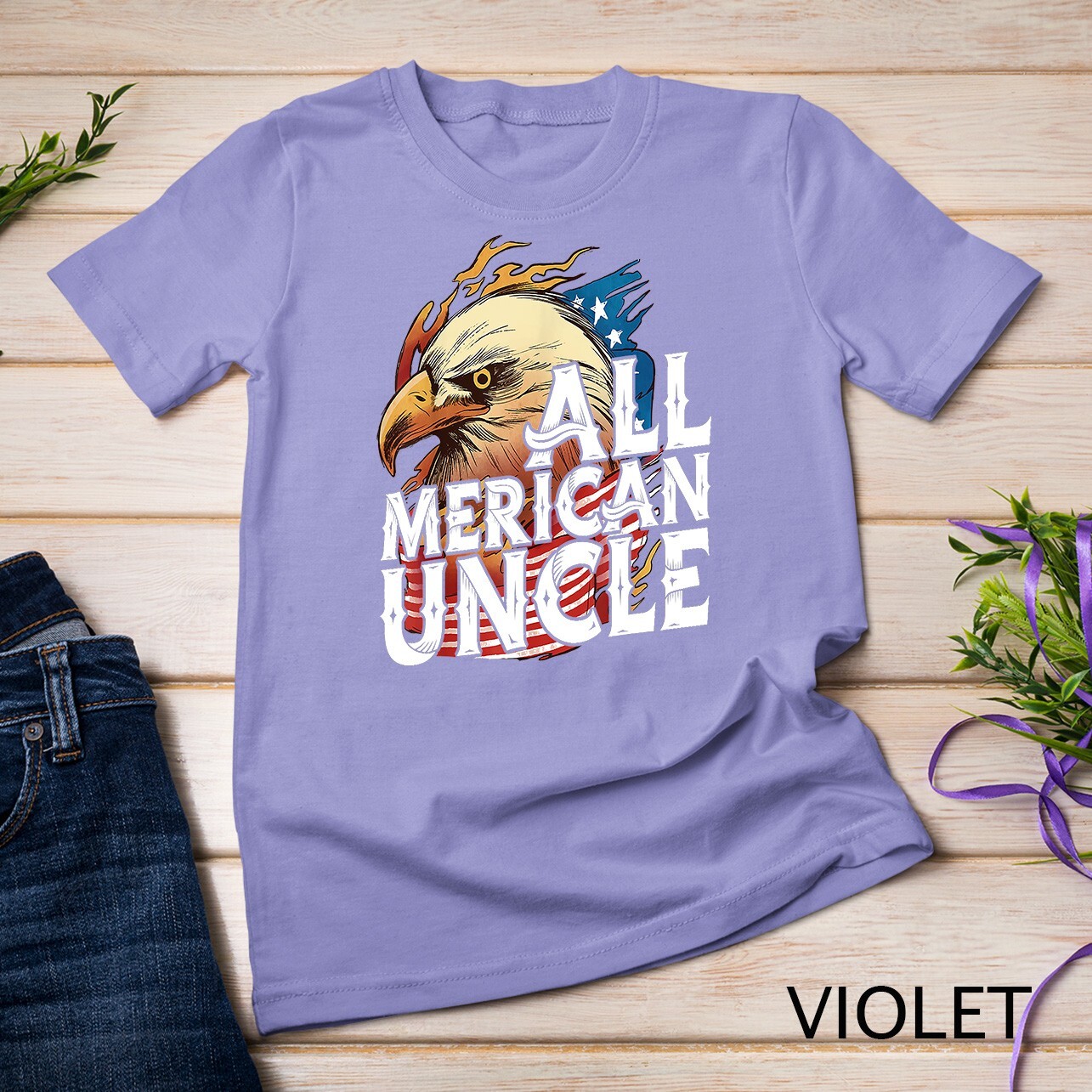 Mens All Merican Uncle 4th of July Day Eagle USA Flag American Unisex T-shirt