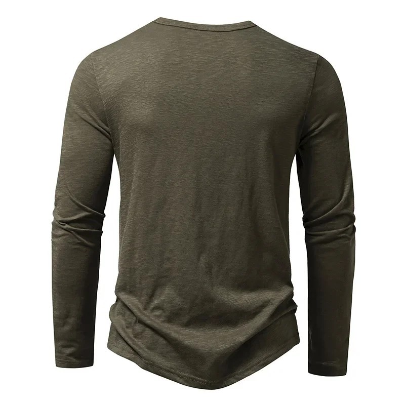 Men’s Autumn Cotton Henley Neck T-Shirt, Long Sleeve, Casual Slim Fit