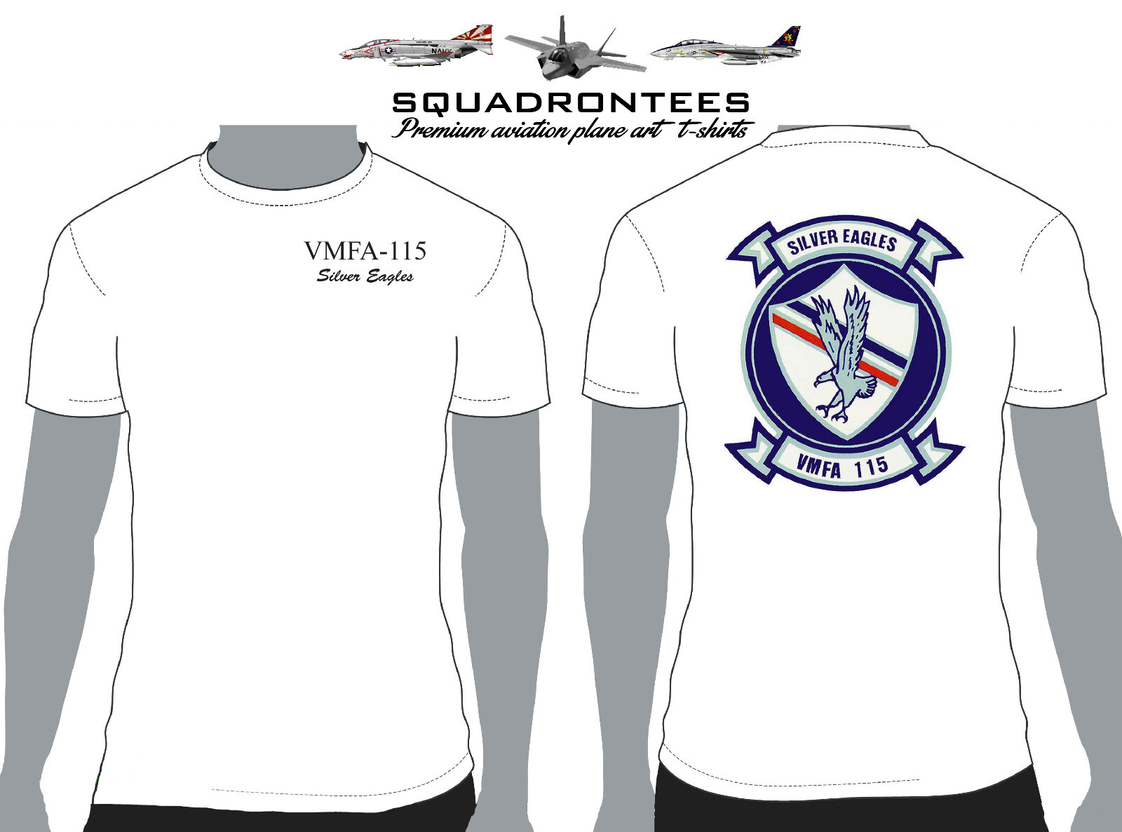 VMFA-115 Silver Eagles Logo Back Squadron T-Shirt, USMC Licensed Product