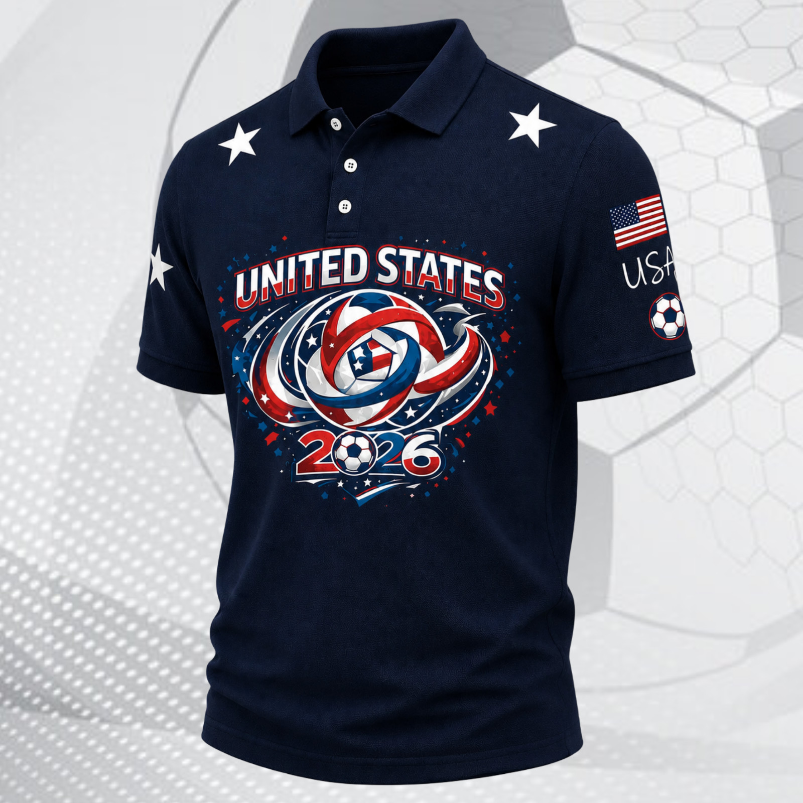 USA Soccer Golf Shirt Men Patriotic American Flag Soccer 2026 Fan Polo (S-5XL)