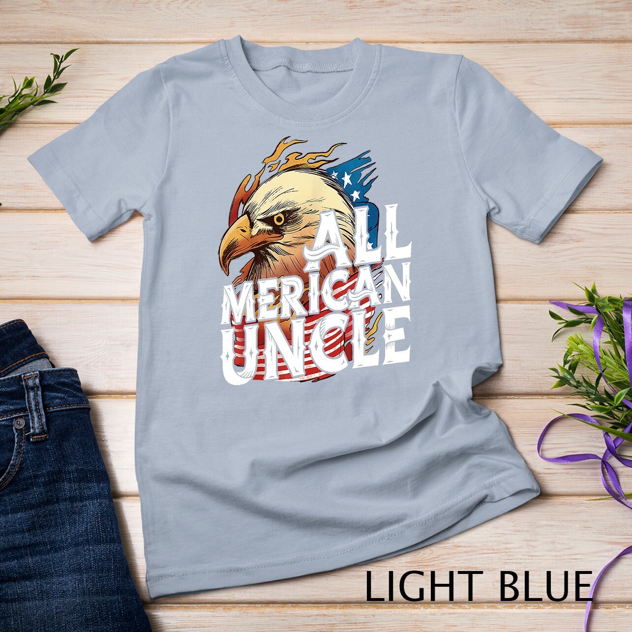 Mens All Merican Uncle 4th of July Day Eagle USA Flag American Unisex T-shirt